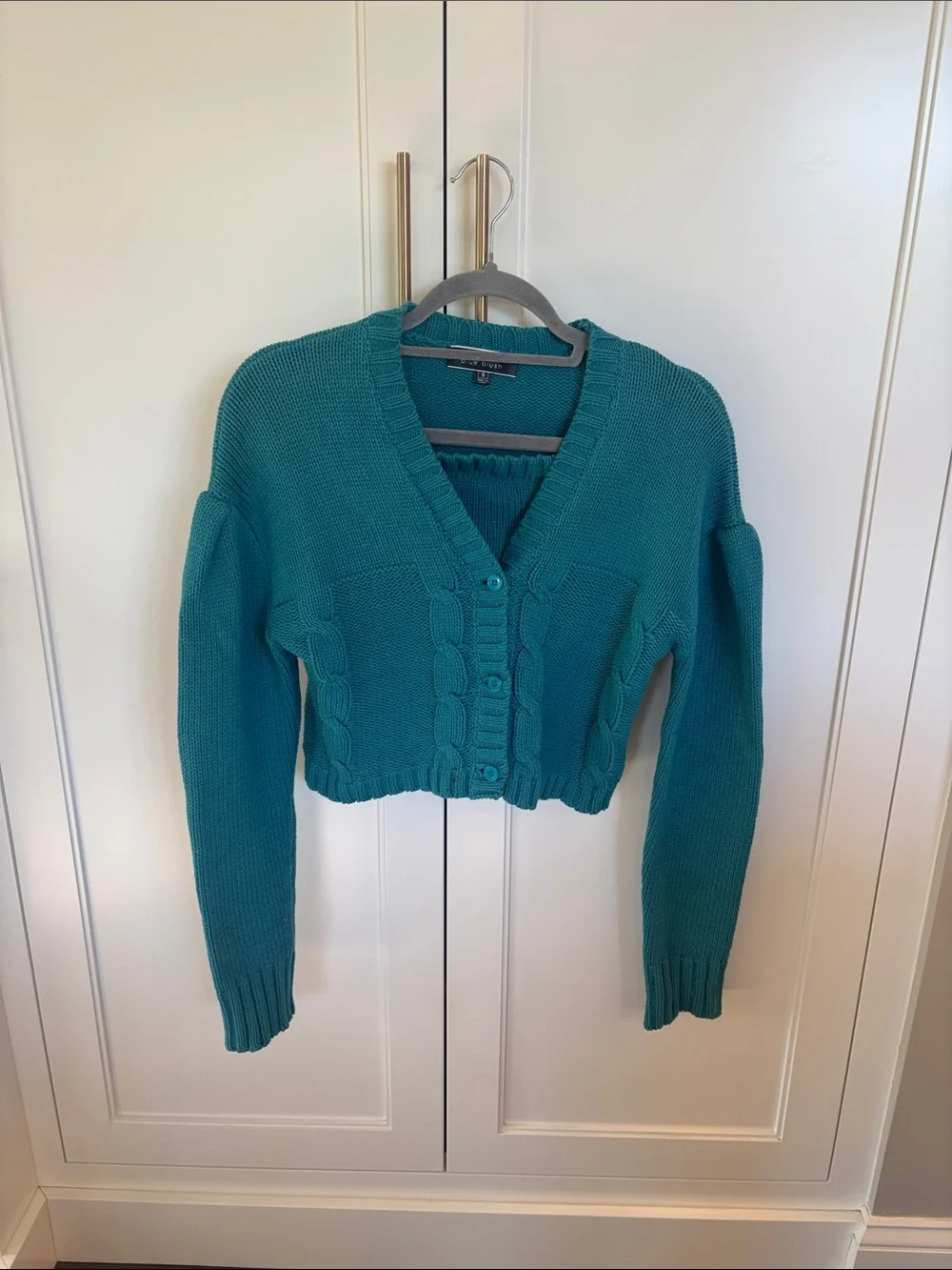 Cropped Teal Knit Cardigan Sweater - Women's with separate tube top